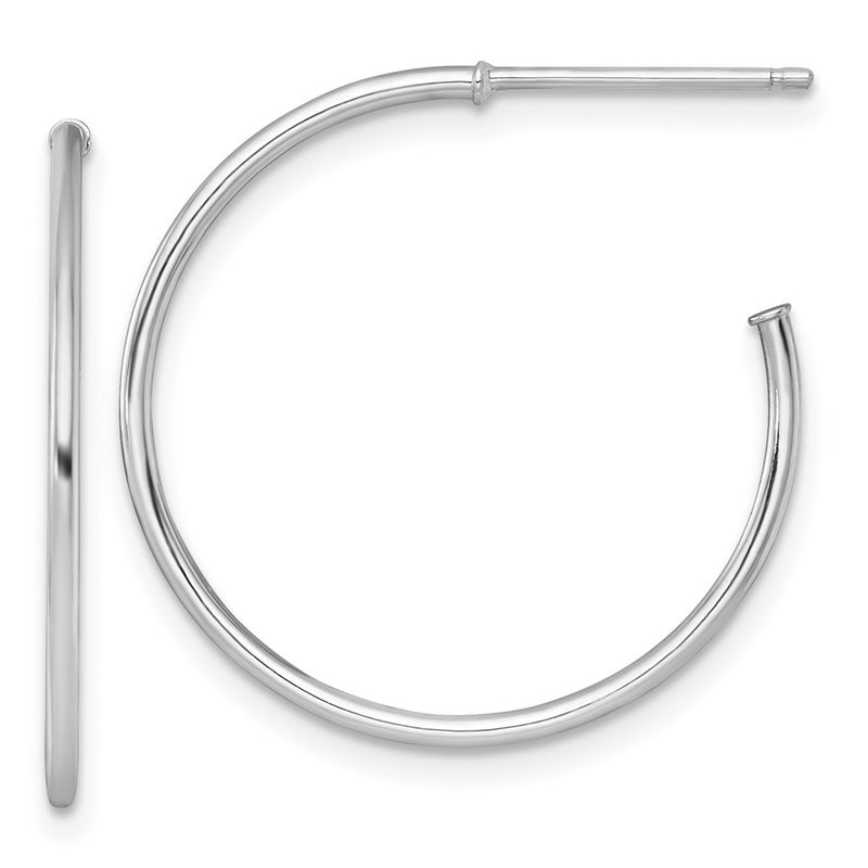 14K White Gold 1.2 X 25mm Polished Post Hoop Earrings