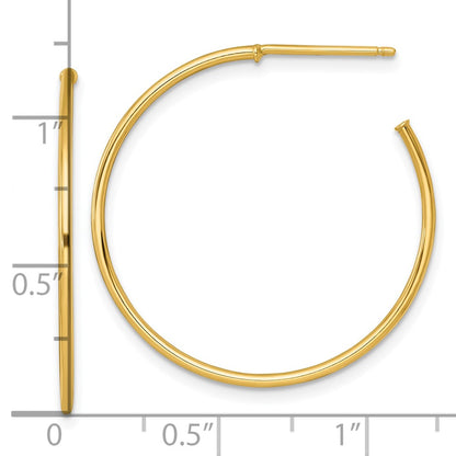 14K Yellow Gold 1.2 X 30mm Polished Post Hoop Earrings