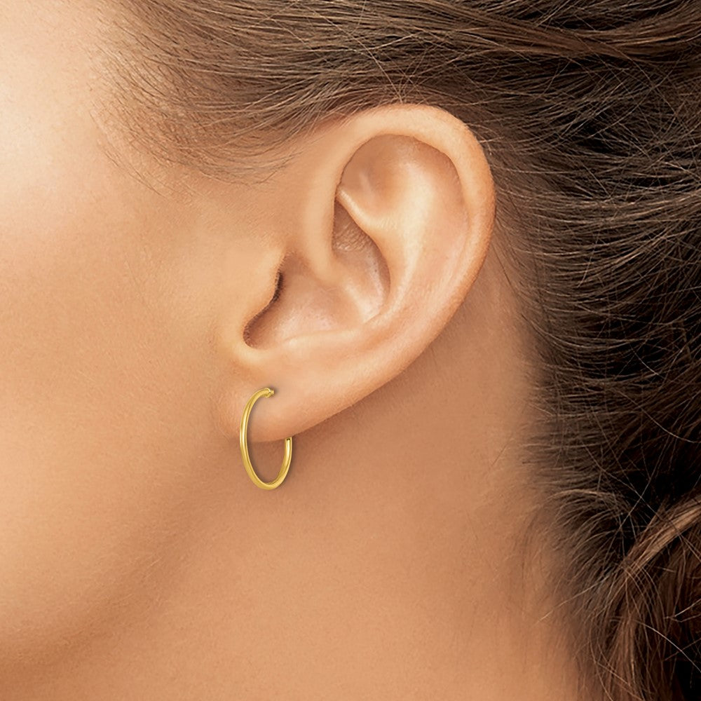 14K Yellow Gold 1.2 X 30mm Polished Post Hoop Earrings