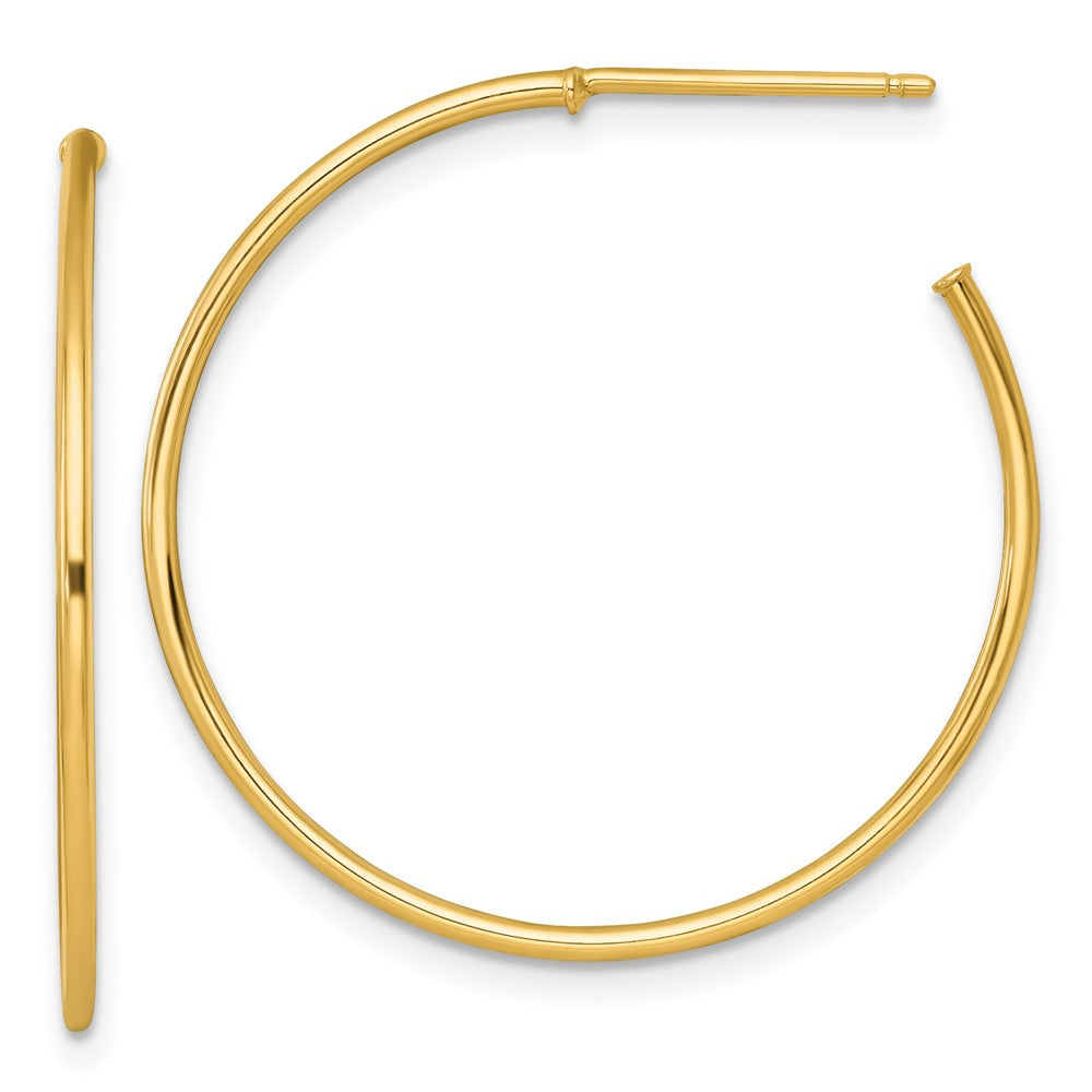 14K Yellow Gold 1.2 X 30mm Polished Post Hoop Earrings