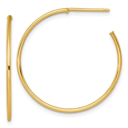 14K Yellow Gold 1.2 X 30mm Polished Post Hoop Earrings