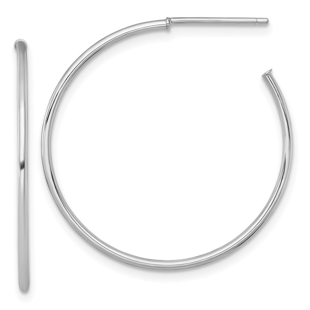 14K White Gold 1.2 X 30mm Polished Post Hoop Earrings