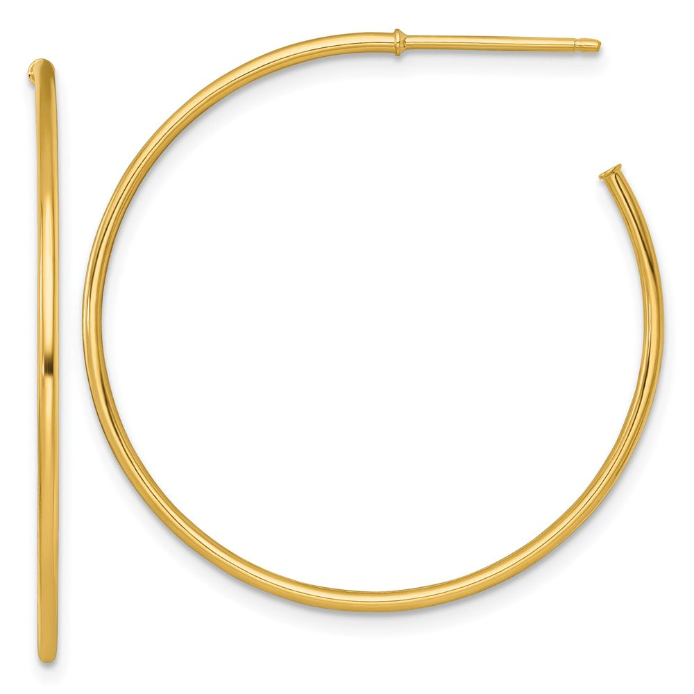 14K Yellow Gold 1.2 X 35mm Polished Post Hoop Earrings