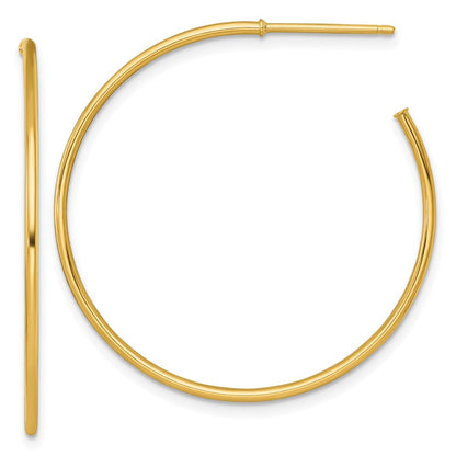 14K Yellow Gold 1.2 X 35mm Polished Post Hoop Earrings