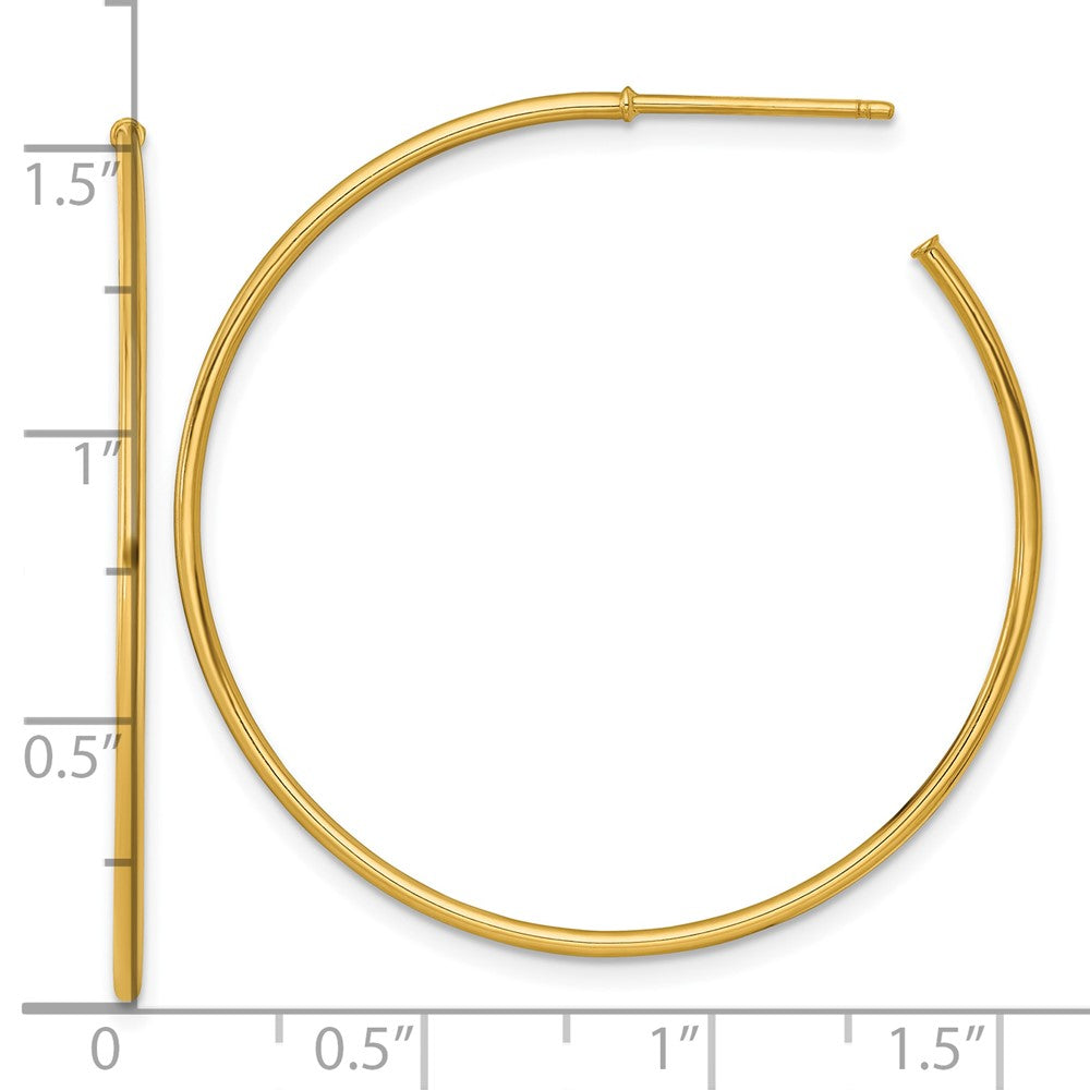 14K Yellow Gold 1.2 X 40mm Polished Post Hoop Earrings