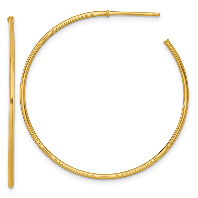 14K Yellow Gold 1.2 X 40mm Polished Post Hoop Earrings