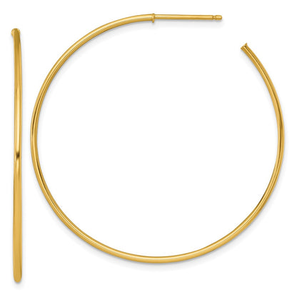 14K Yellow Gold 1.2 X 45mm Polished Post Hoop Earrings