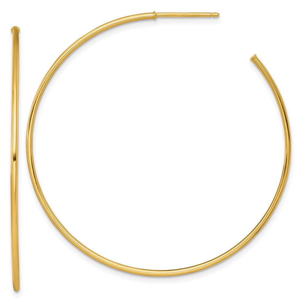 14K Yellow Gold 1.2 X 50mm Polished Post Hoop Earrings