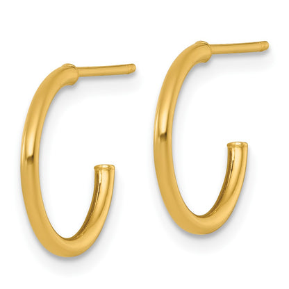 14K Yellow Gold 1.5 X 14mm Polished Post Hoop Earrings