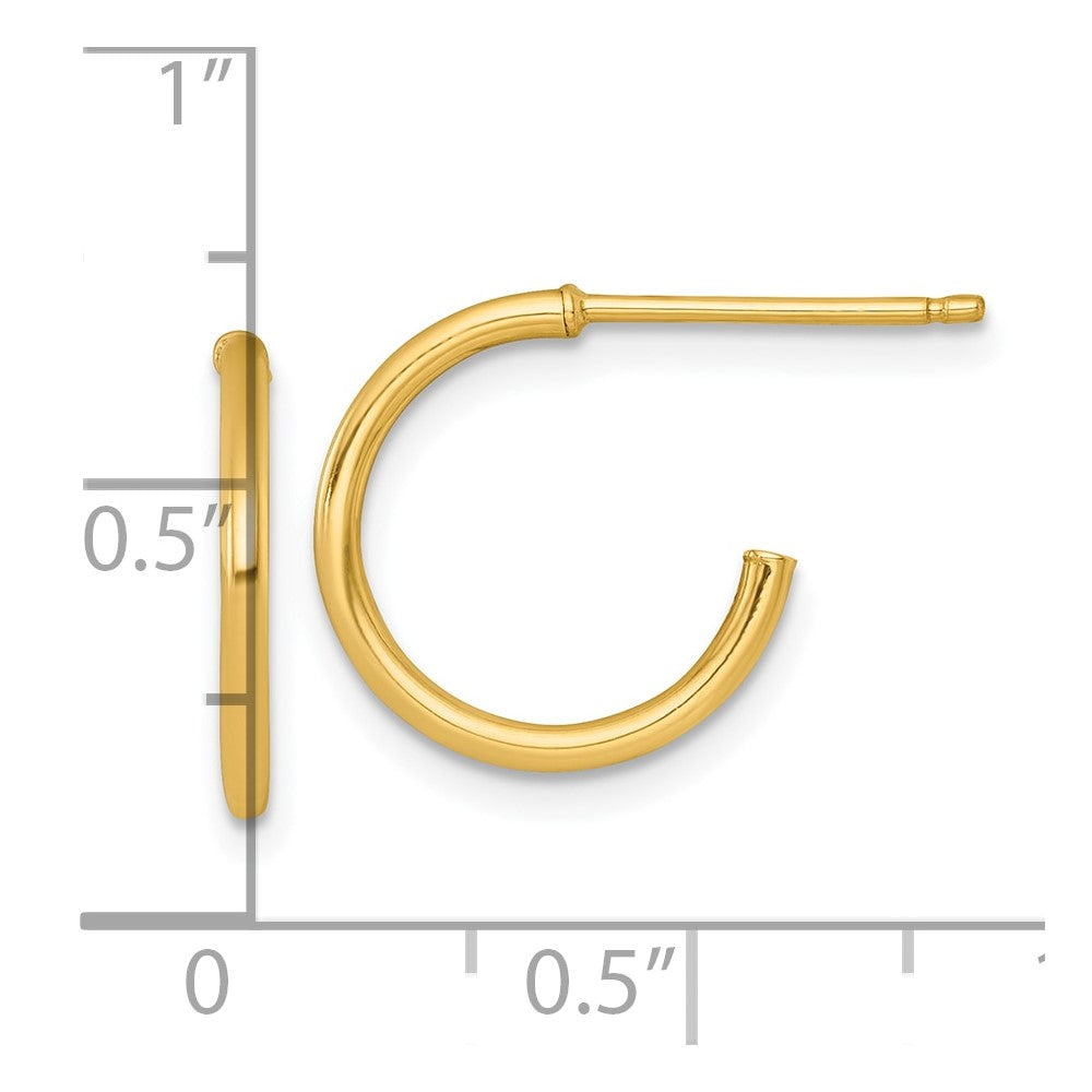 14K Yellow Gold 1.5 X 14mm Polished Post Hoop Earrings