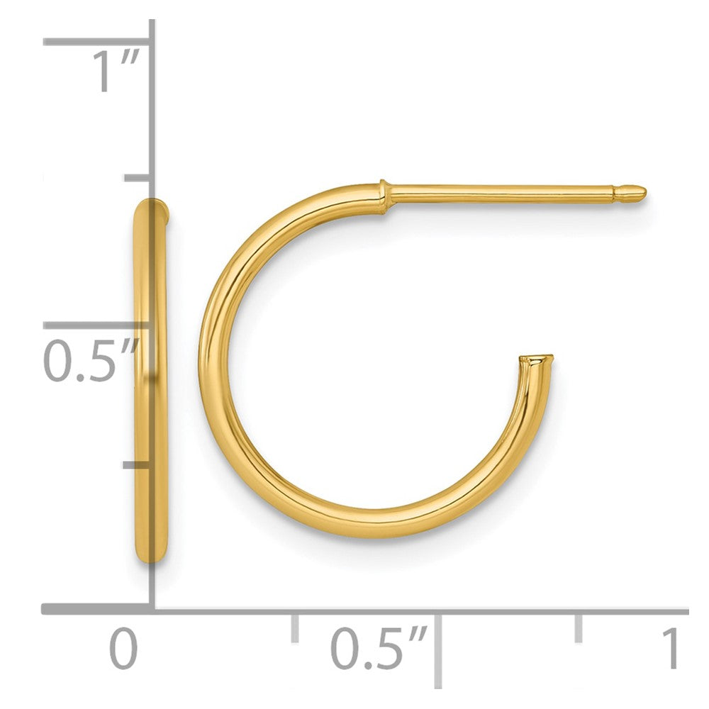 14K Yellow Gold 1.5 X 16mm Polished Post Hoop Earrings