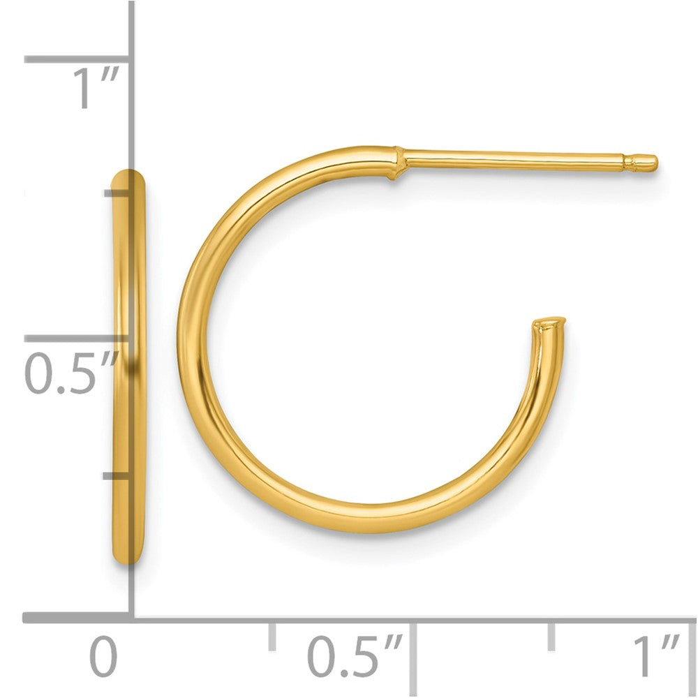 14K Yellow Gold 1.5 X 18mm Polished Post Hoop Earrings