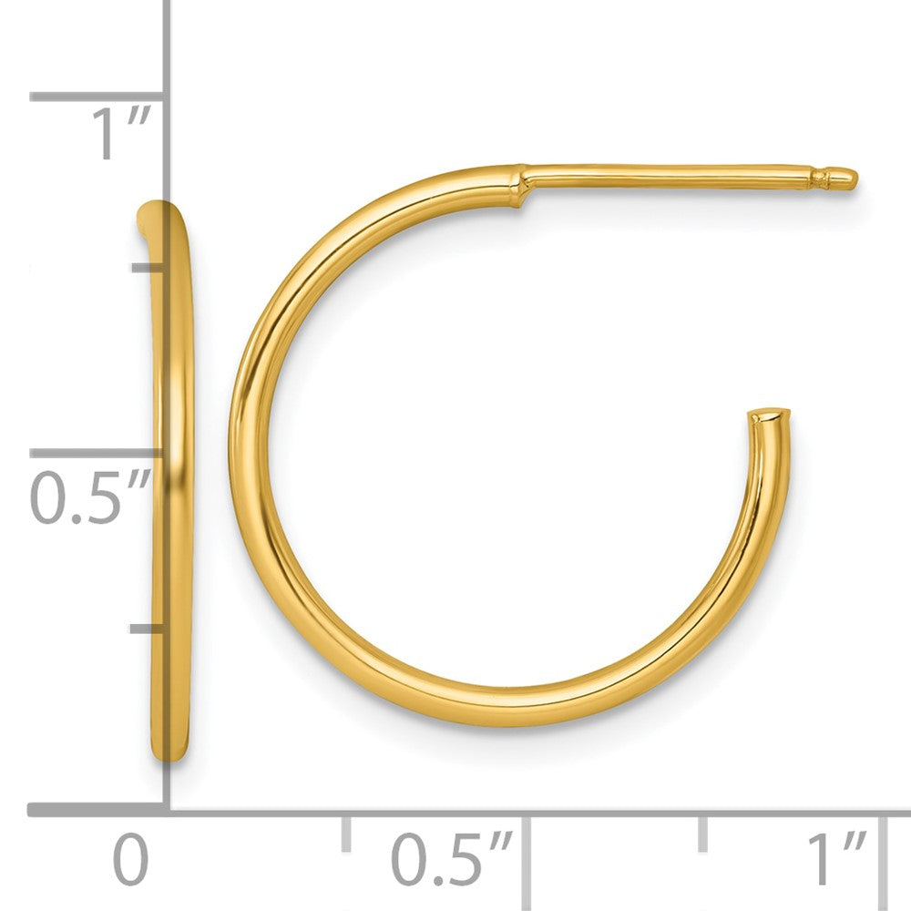 14K Yellow Gold 1.5 X 20mm Polished Post Hoop Earrings