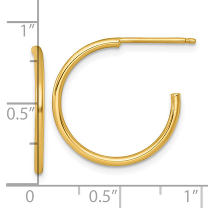 14K Yellow Gold 1.5 X 20mm Polished Post Hoop Earrings