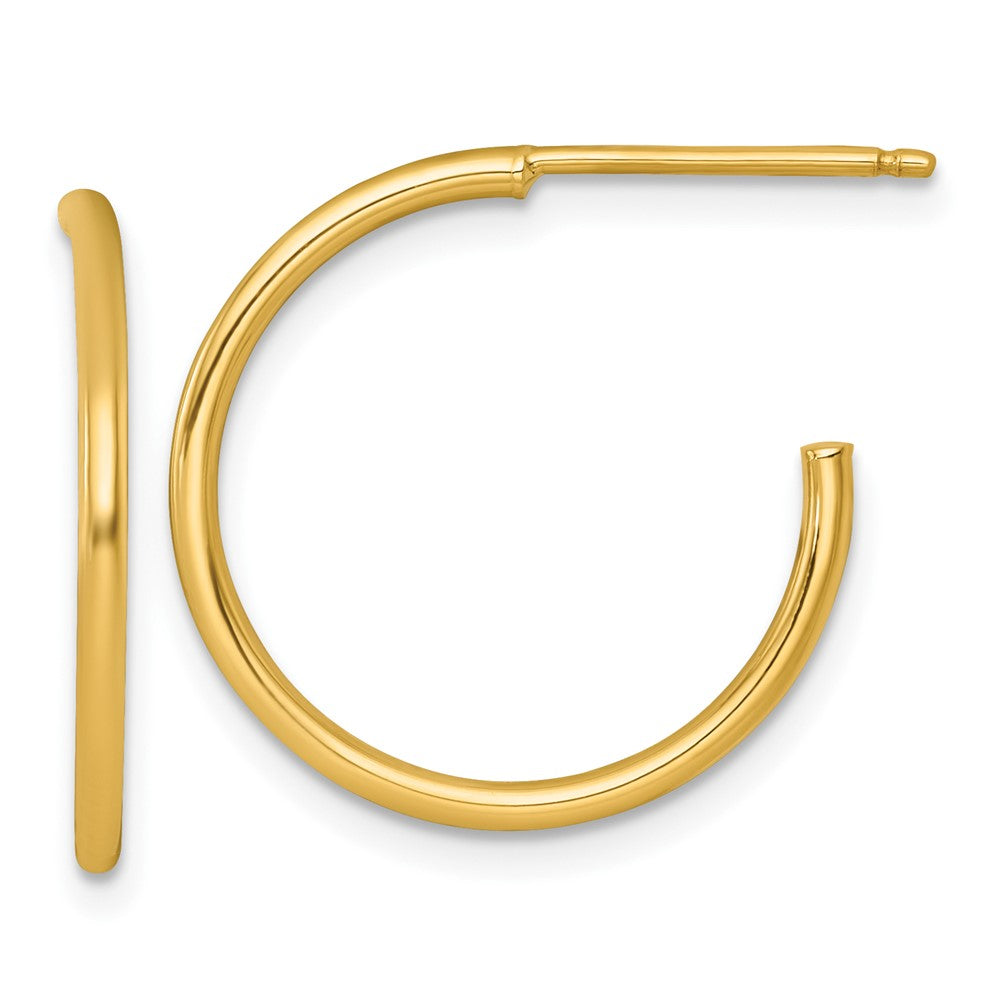 14K Yellow Gold 1.5 X 20mm Polished Post Hoop Earrings