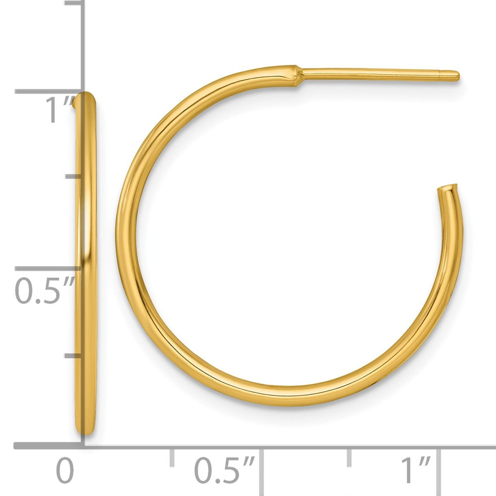14K Yellow Gold 1.5 X 25mm Polished Post Hoop Earrings