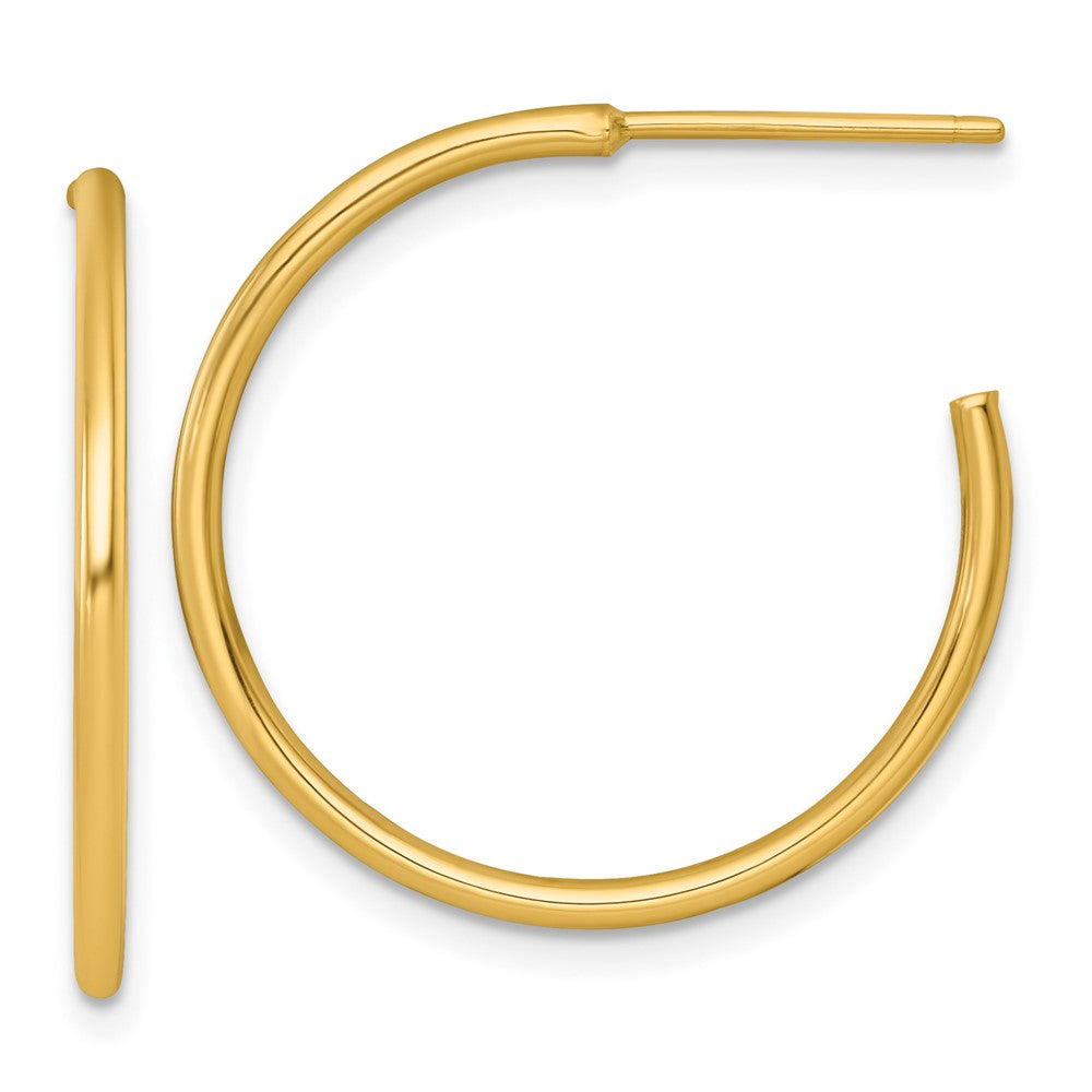 14K Yellow Gold 1.5 X 25mm Polished Post Hoop Earrings