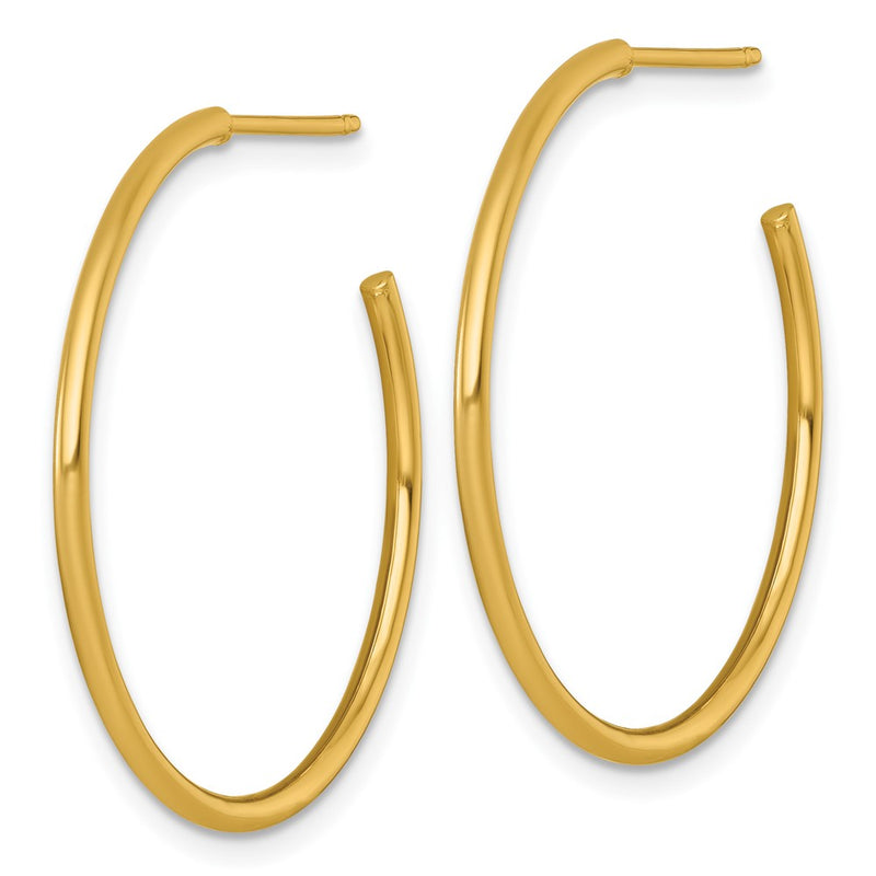 14K Yellow Gold 1.5 X 30mm Polished Post Hoop Earrings