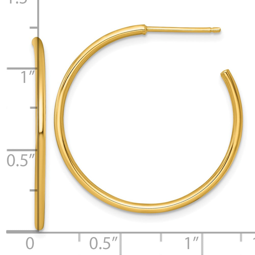 14K Yellow Gold 1.5 X 30mm Polished Post Hoop Earrings