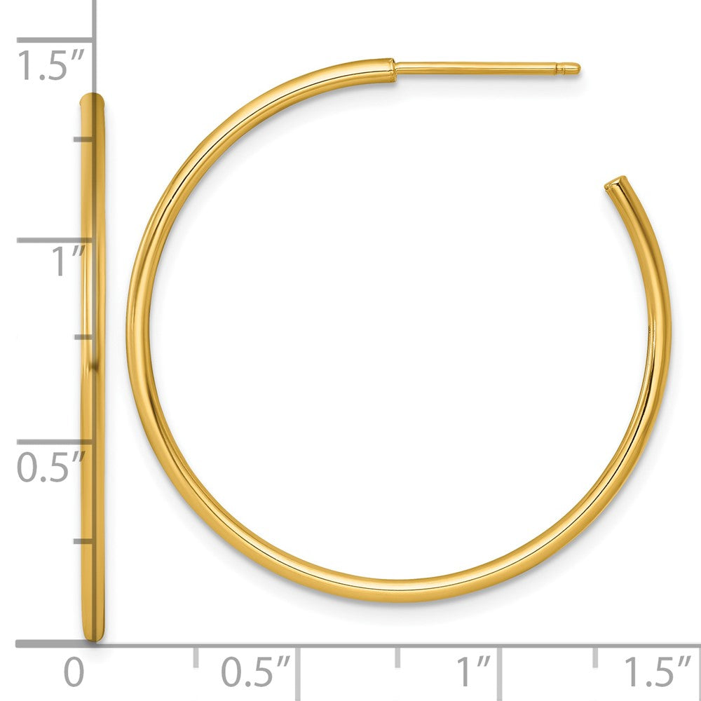 14K Yellow Gold 1.5 X 35mm Polished Post Hoop Earrings
