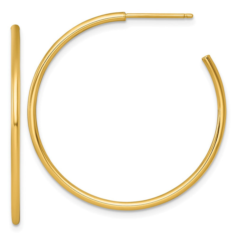 14K Yellow Gold 1.5 X 35mm Polished Post Hoop Earrings