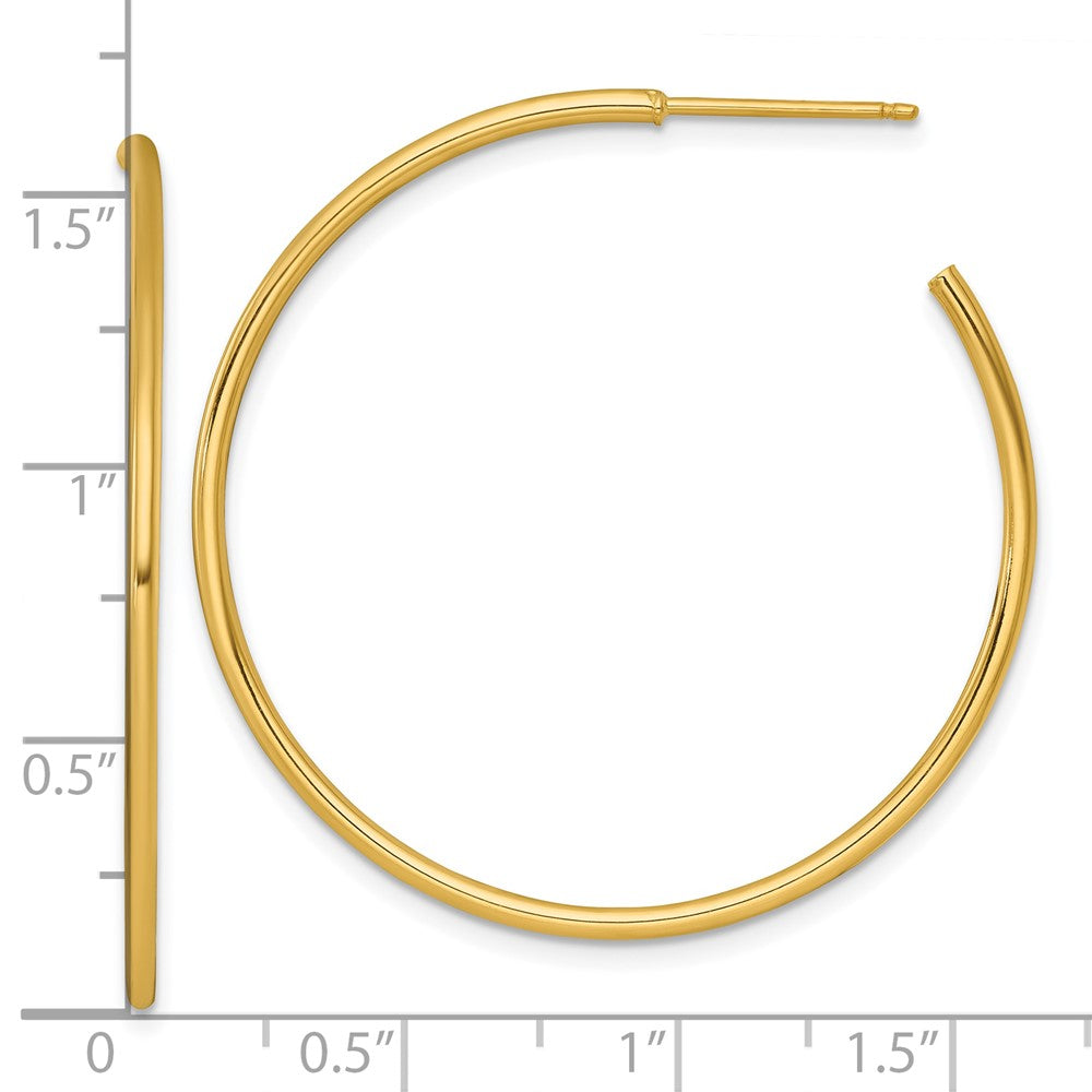14K Yellow Gold 1.5 X 40mm Polished Post Hoop Earrings