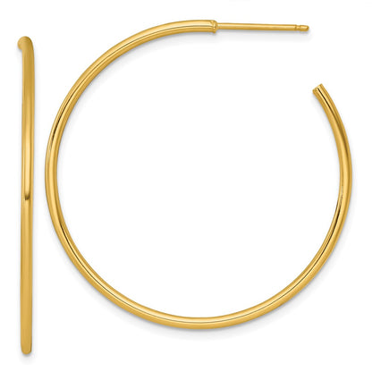 14K Yellow Gold 1.5 X 40mm Polished Post Hoop Earrings