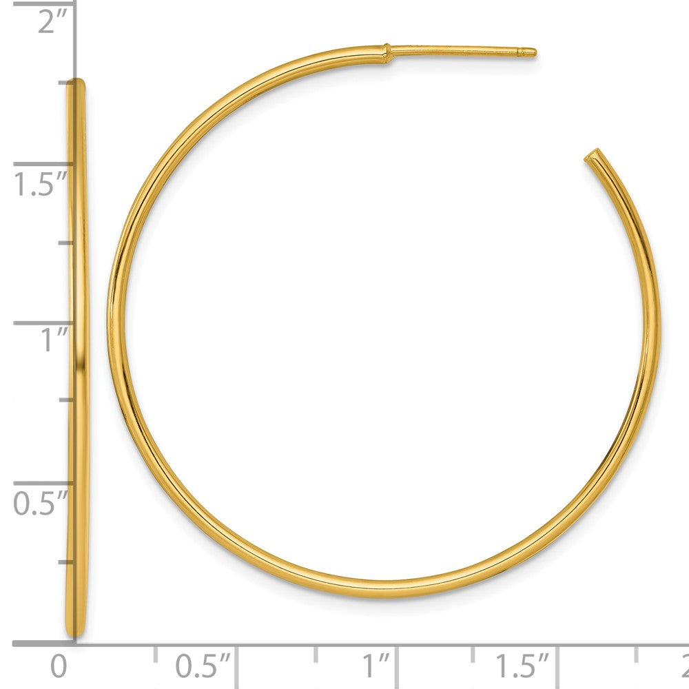 14K Yellow Gold 1.5 X 45mm Polished Post Hoop Earrings