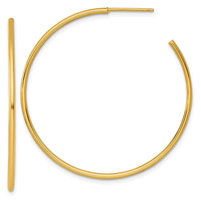 14K Yellow Gold 1.5 X 45mm Polished Post Hoop Earrings