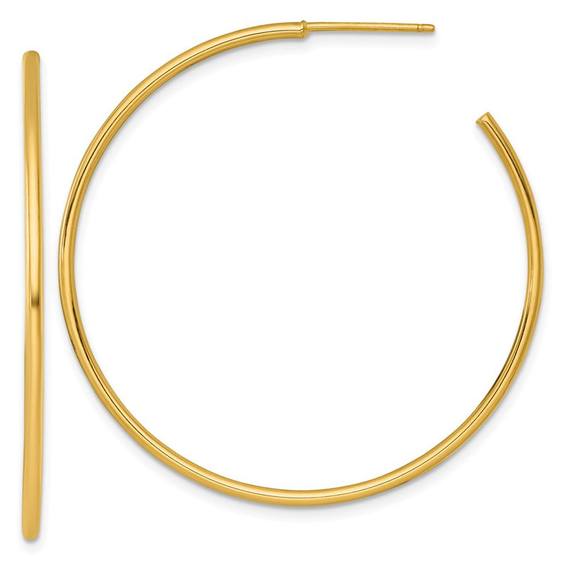14K Yellow Gold 1.5 X 45mm Polished Post Hoop Earrings