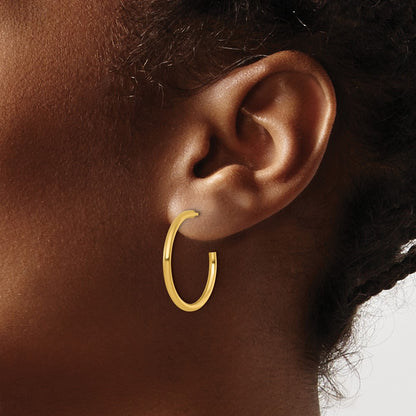 14K Yellow Gold 2.0 X 25mm Polished Post Hoop Earrings