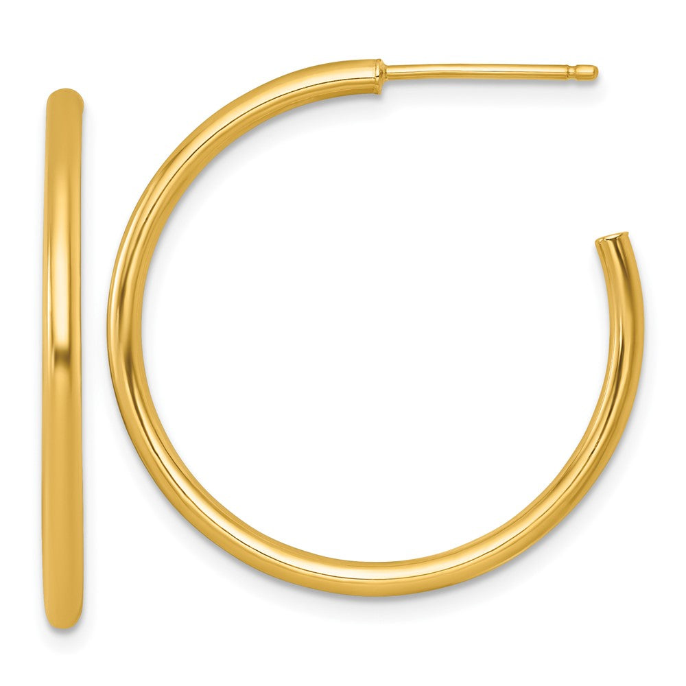 14K Yellow Gold 2.0 X 30mm Polished Post Hoop Earrings