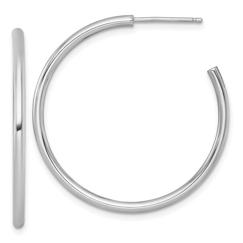 14K White Gold 2.0 X 35mm Polished Post Hoop Earrings