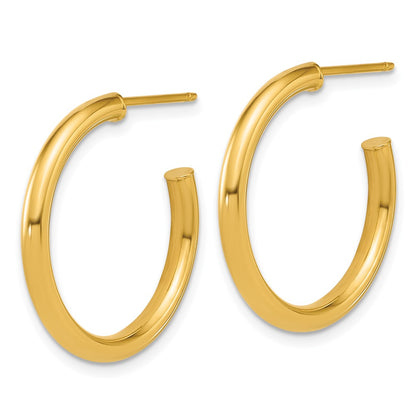 14K Yellow Gold 2.5 X 25mm Polished Post Hoop Earrings