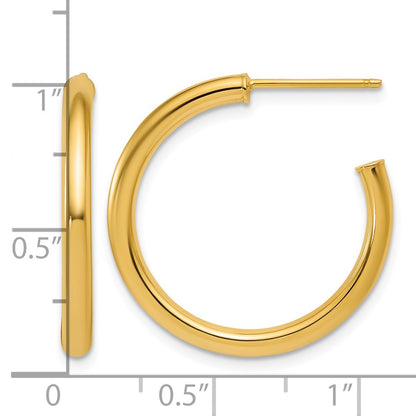 14K Yellow Gold 2.5 X 25mm Polished Post Hoop Earrings