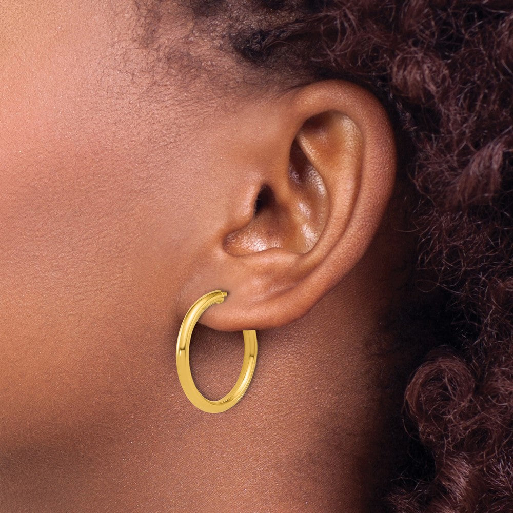 14K Yellow Gold 2.5 X 25mm Polished Post Hoop Earrings