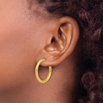 14K Yellow Gold 2.5 X 25mm Polished Post Hoop Earrings