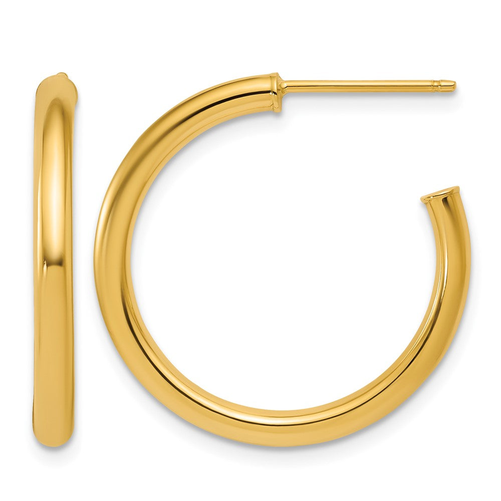 14K Yellow Gold 2.5 X 25mm Polished Post Hoop Earrings
