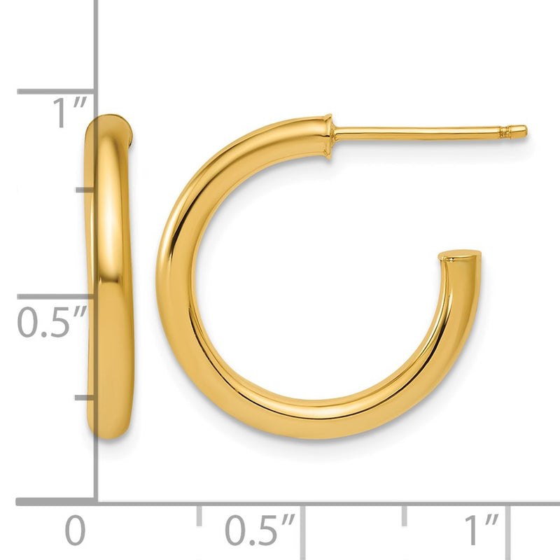 14K Yellow Gold 2.5 X 20mm Polished Post Hoop Earrings