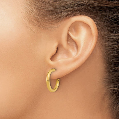 14K Yellow Gold 2.5 X 20mm Polished Post Hoop Earrings