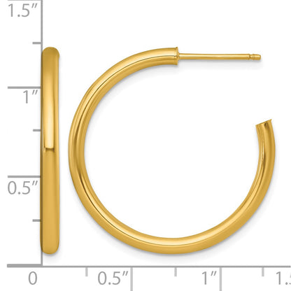 14K Yellow Gold 2.5 X 30mm Polished Post Hoop Earrings