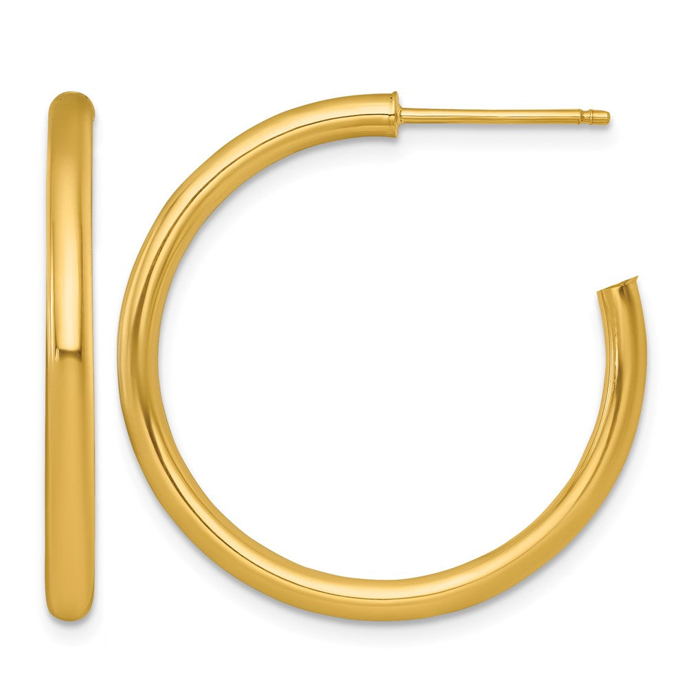14K Yellow Gold 2.5 X 30mm Polished Post Hoop Earrings