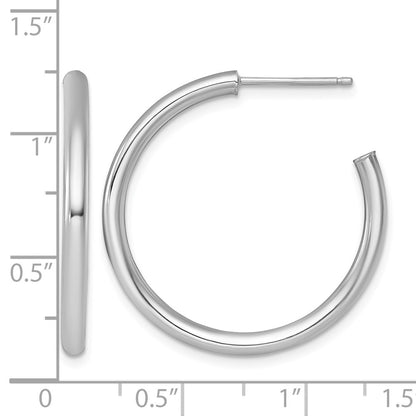 14K White Gold 2.5 X 30mm Polished Post Hoop Earrings