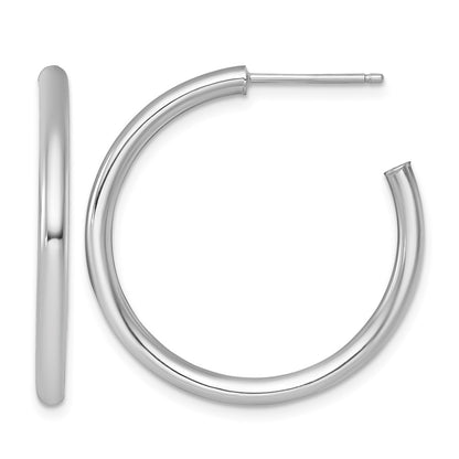 14K White Gold 2.5 X 30mm Polished Post Hoop Earrings