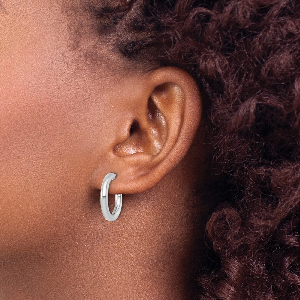 14K White Gold 3.0 X 20mm Polished Post Hoop Earrings