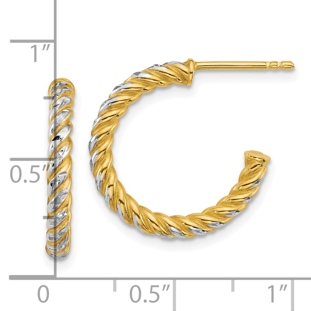 14K Yellow & Rhodium W/ White Rhodium Polished D/c Twisted 2.75mm Post Hoop Earrings