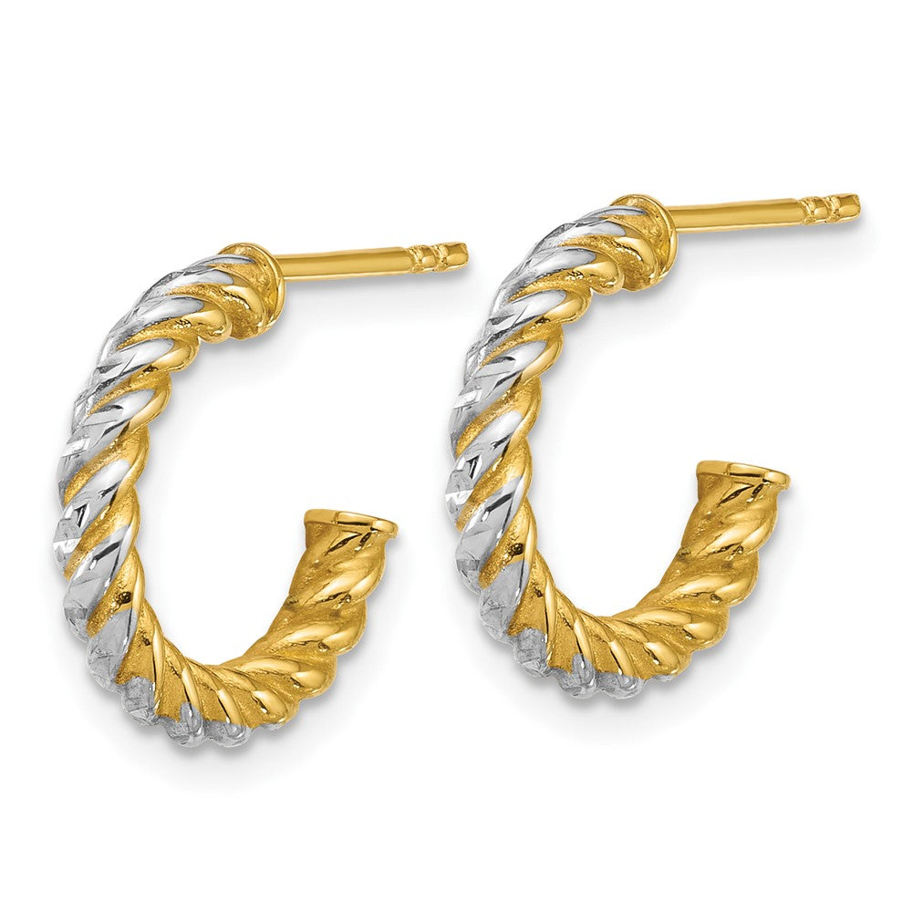 14K Yellow & Rhodium W/ White Rhodium Polished D/c Twisted 2.75mm Post Hoop Earrings
