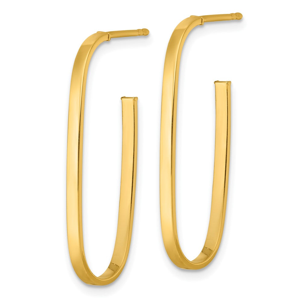 14K Yellow Gold Polished Long 2mm Post Hoop Earrings