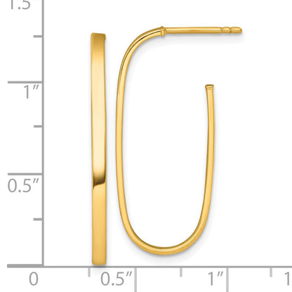 14K Yellow Gold Polished Long 2mm Post Hoop Earrings