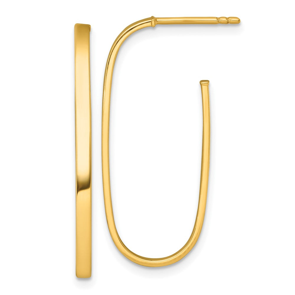 14K Yellow Gold Polished Long 2mm Post Hoop Earrings